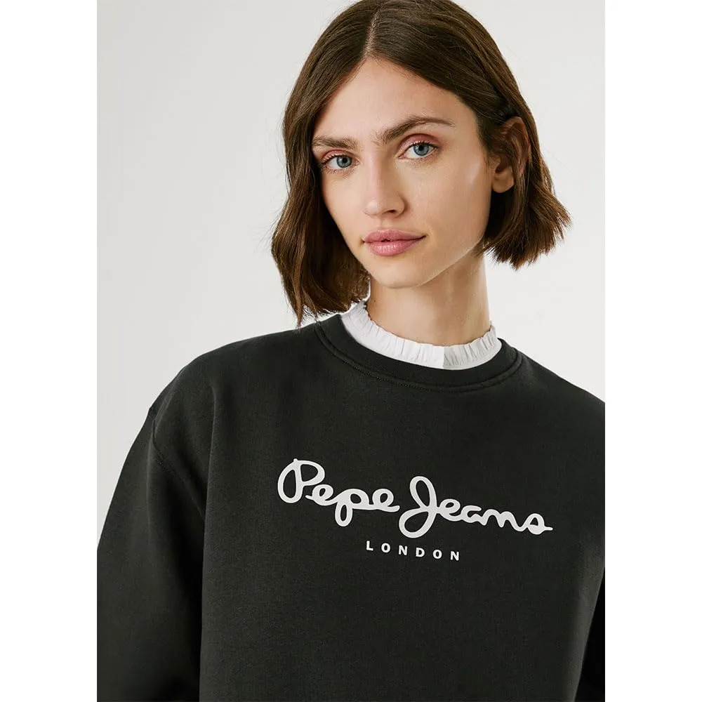 Pepe Jeans Baddy Felpa Donna Girocollo Logo Bianco Sporco