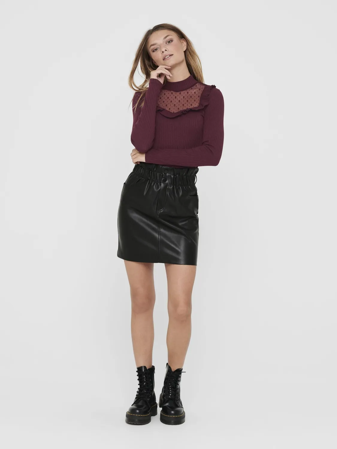 ONLY Onlmaiya-Miri gonna ecopelle XS nera effetto pelle