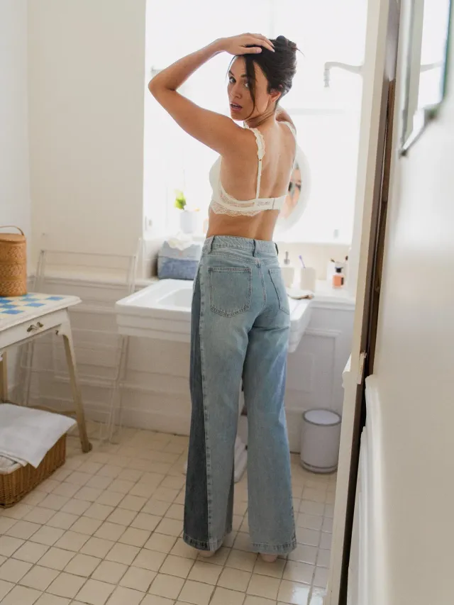 Oraije Mason jeans wide bicolore azzurro