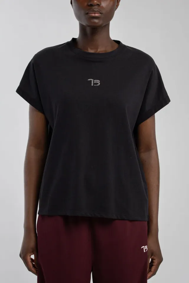 Teddy Smith T-Diana t-shirt donna nera strass cotone