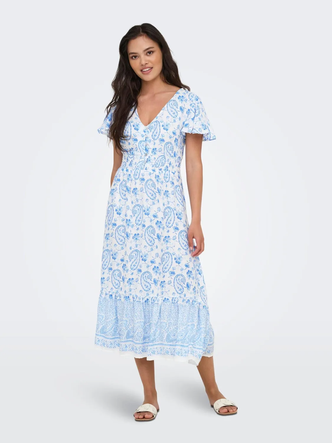 ONLY Onlmarianne Life abito midi S scollo V Cloud Dancer