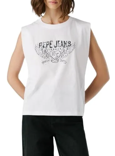 Pepe Jeans Bertha t-shirt donna bianca smanicata cuore