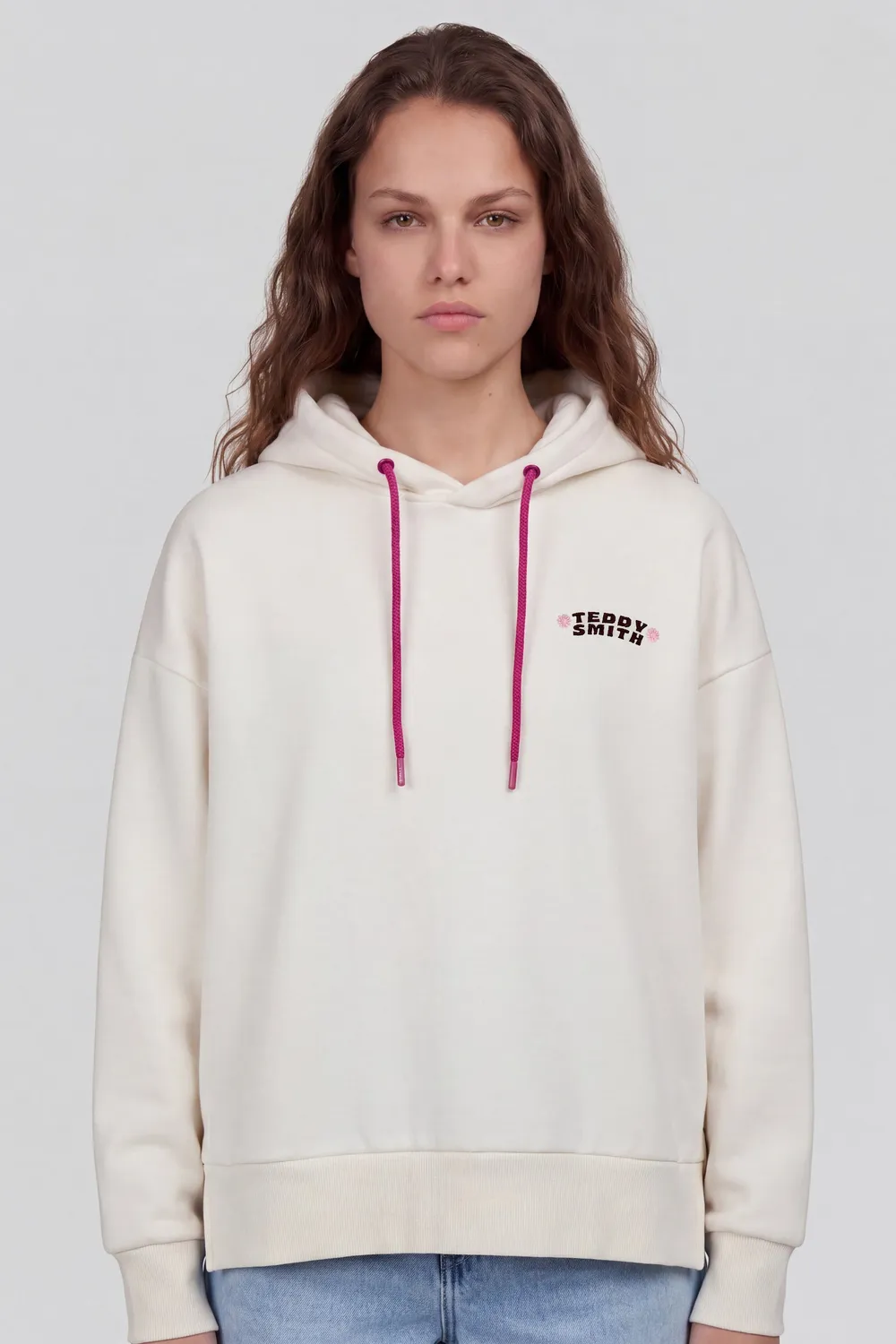 Teddy Smith S-Bird Hoody felpa donna bianca ricamata