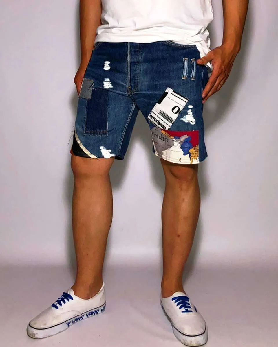 Levi's Vintage bermuda patchwork short jeans custom