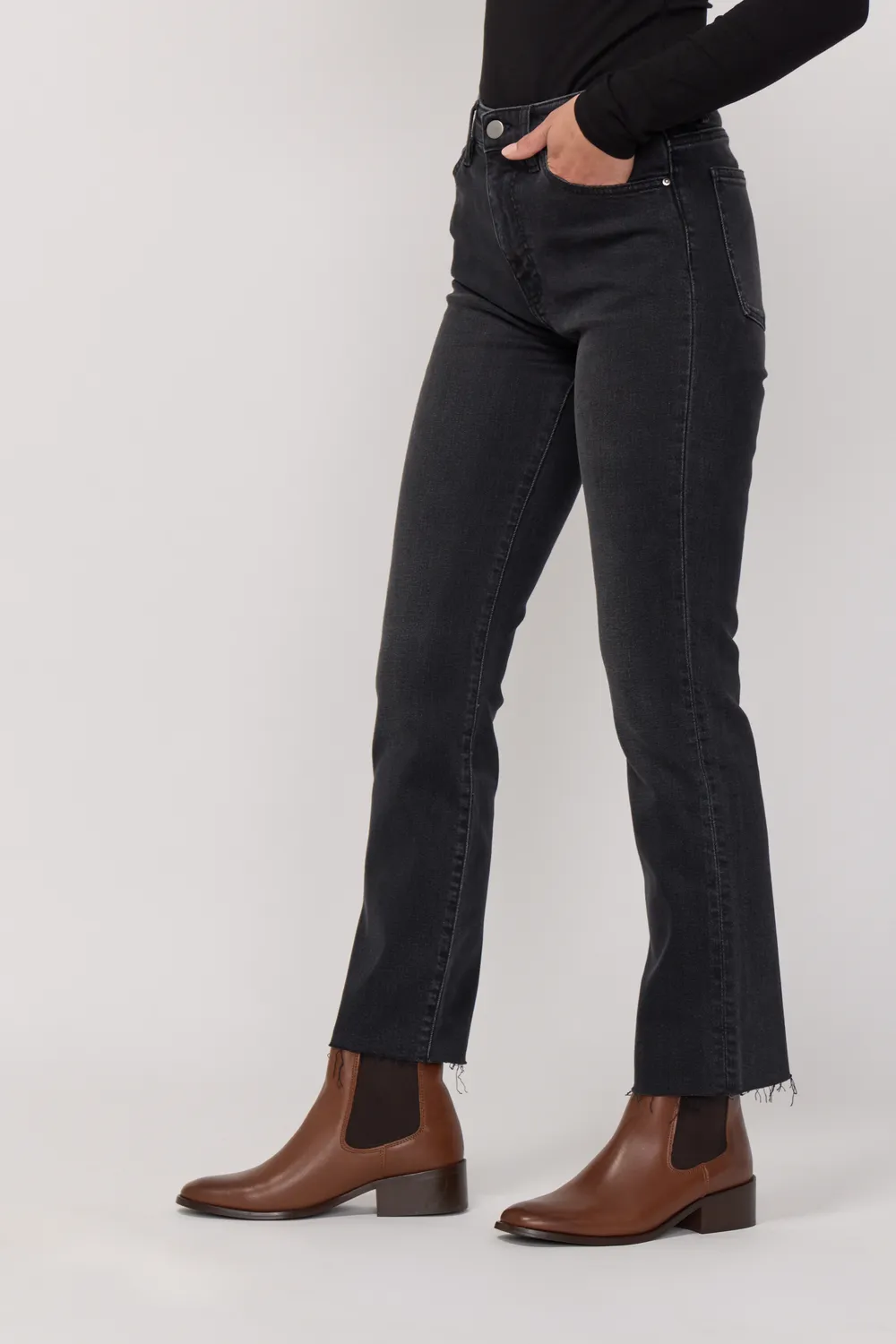 Acquaverde Cara pantaloni bootcut Black Vintage vita alta