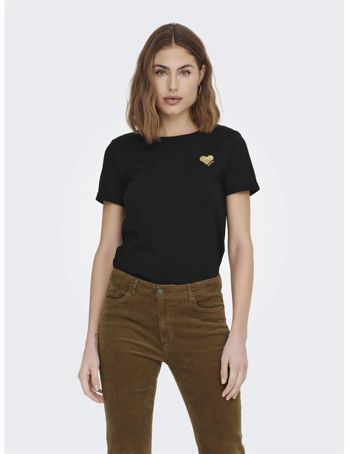 ONLY ONLKITA T-shirt nero cuore glitter oro L