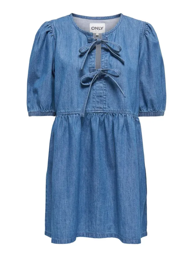ONLY Onlclara Puff Bow Dress DNM AKM vestito XS denim