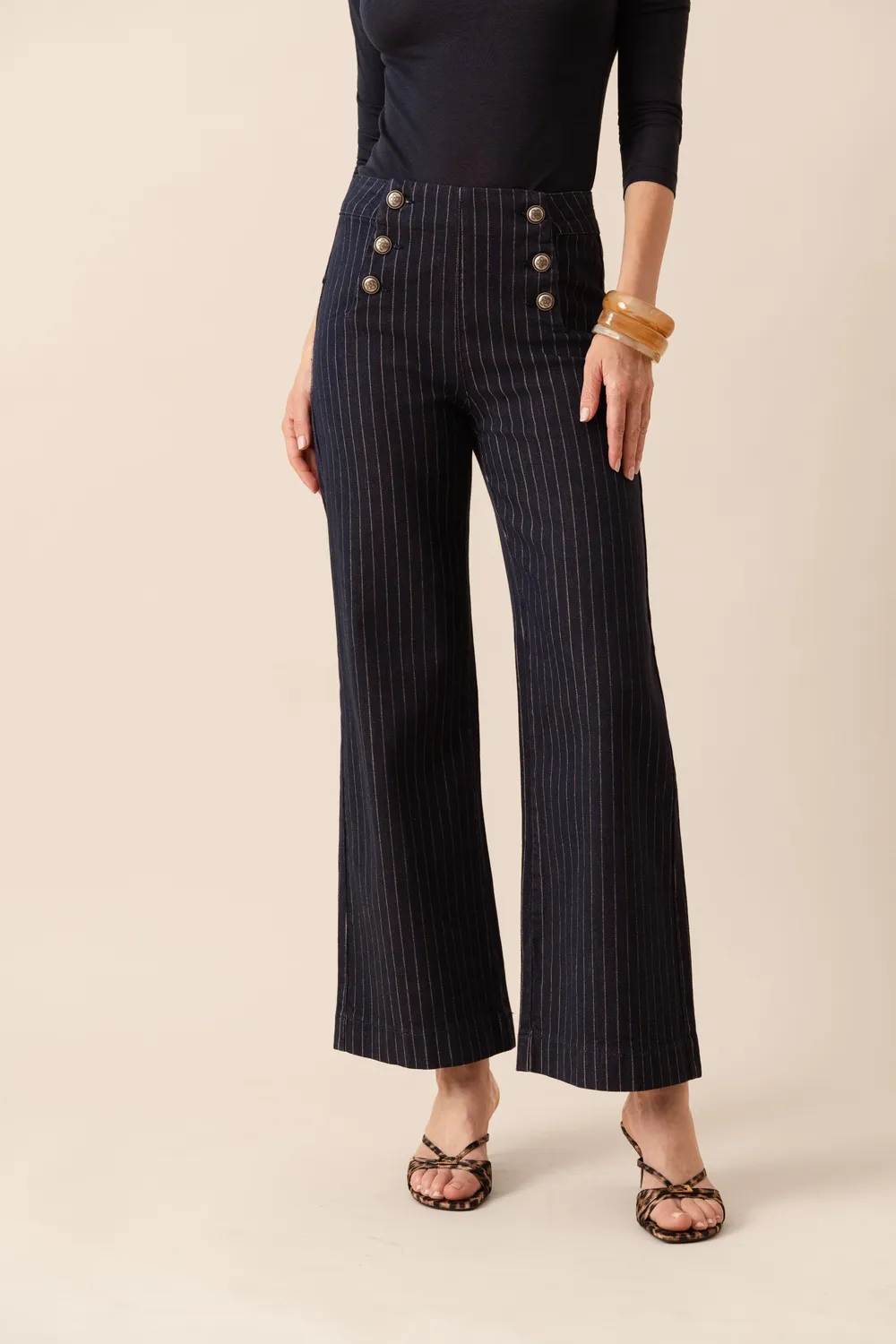Oraije Victoire jeans wide bottoni rigato grezzo