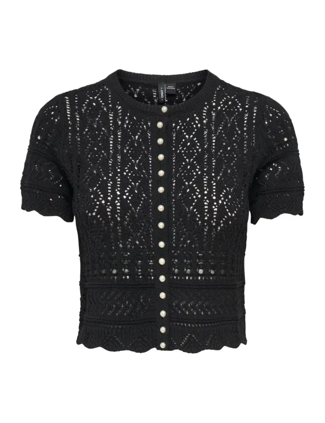 ONLY ONLElke Cardigan Nero Perle Maniche Corte