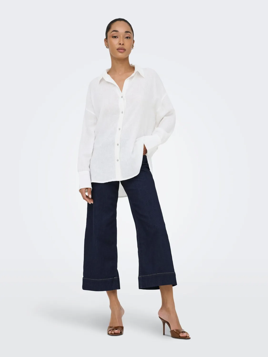 ONLY Onlbruxelles L/S Lin camicia donna azzurro