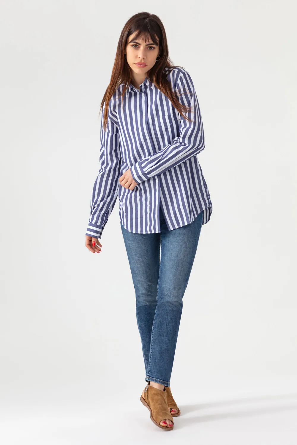 acquaverde Boy Shirt camicia Navy Off White popeline