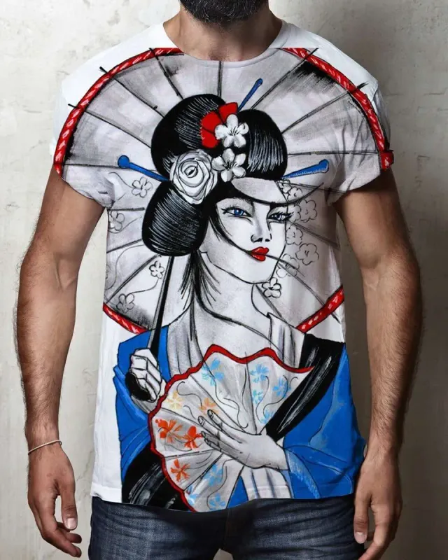 Never Say Never Geisha t-shirt dipinta a mano cotone