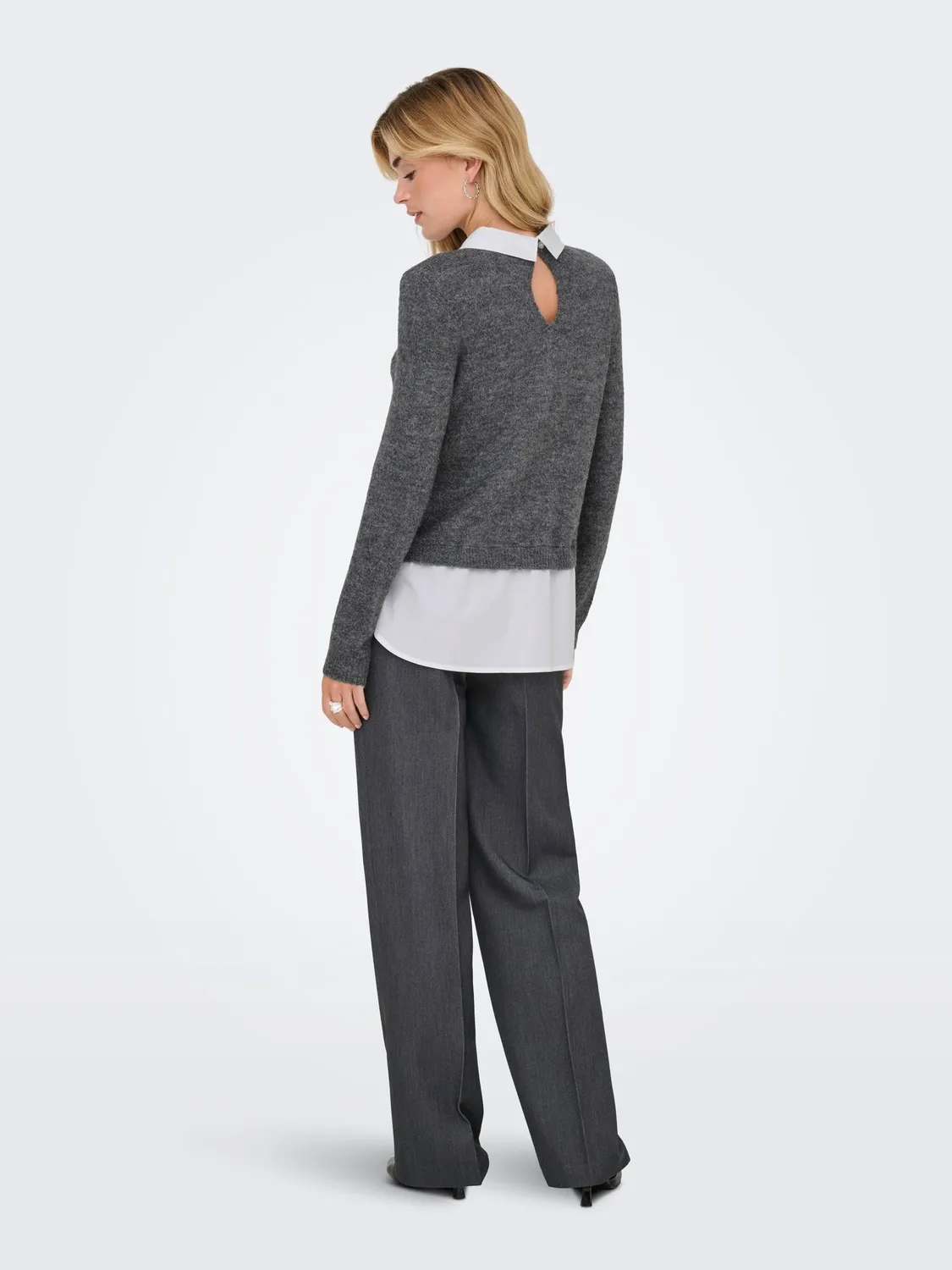 ONLY Onldolly Maglia Perle manica lunga grigio
