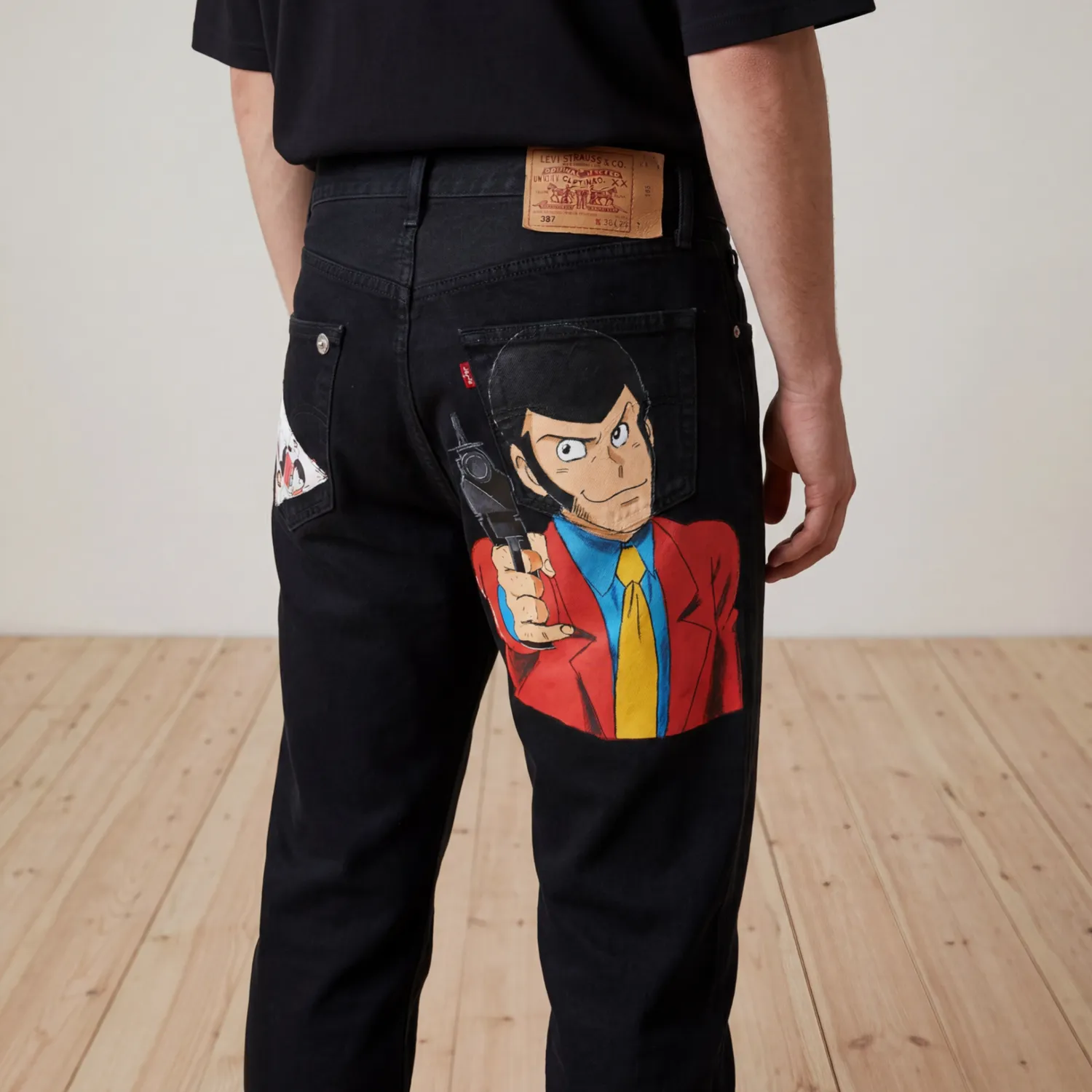 Never Say Never Levi's Vintage Lupin jeans dipinti neri fumetti