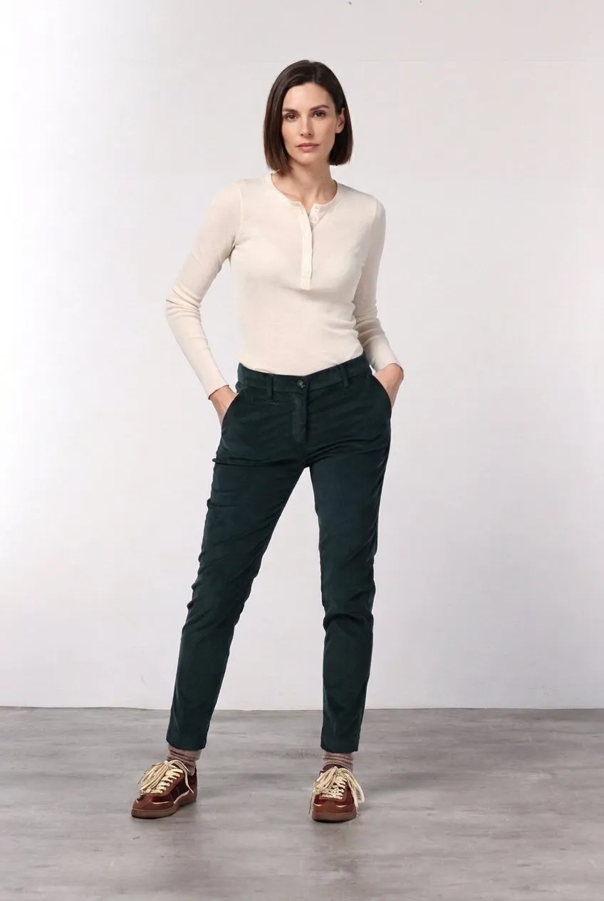 Mason's New York Slim pantalone chino verde scuro velluto