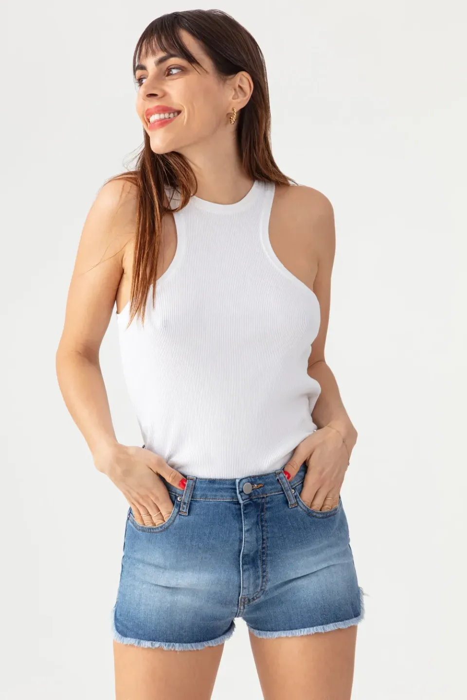 Acquaverde Luigi shorts jeans Worn vita alta sfrangiato