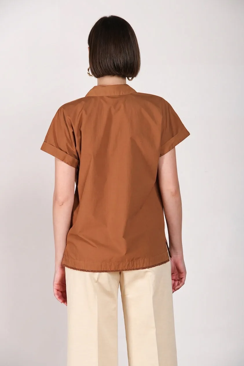 Mason's Livia camicia donna marrone manica corta popeline