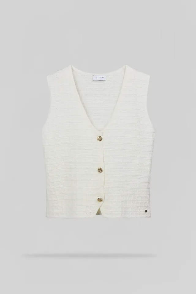 Teddy Smith G-Millie gilet donna bianco maglia testurizzata