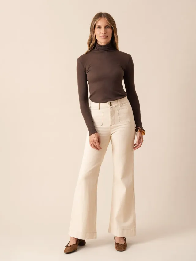 Oraije Elena jeans large flare beige cotone