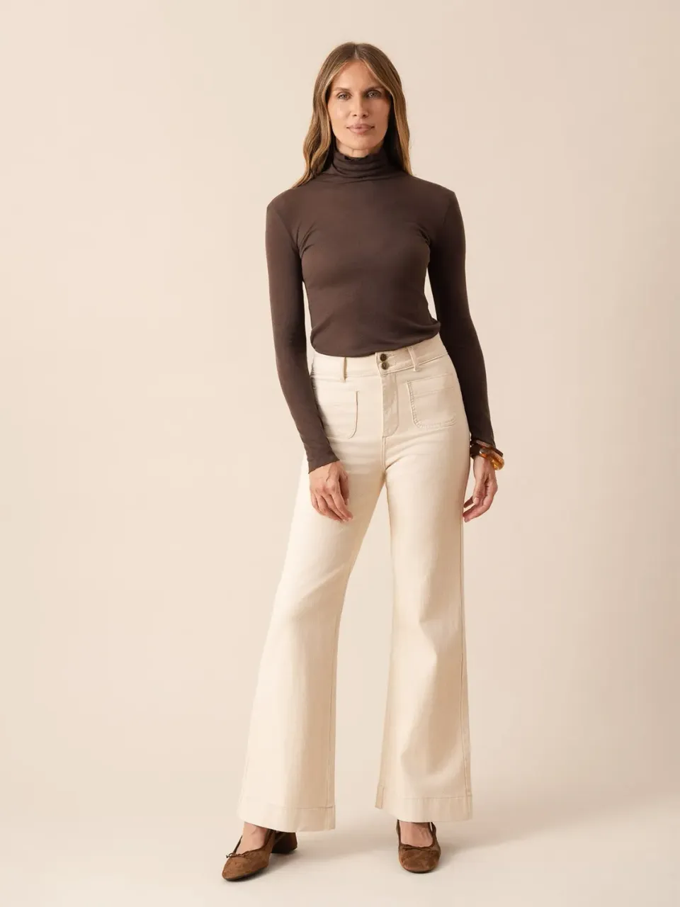 Oraije Elena jeans large flare beige cotone