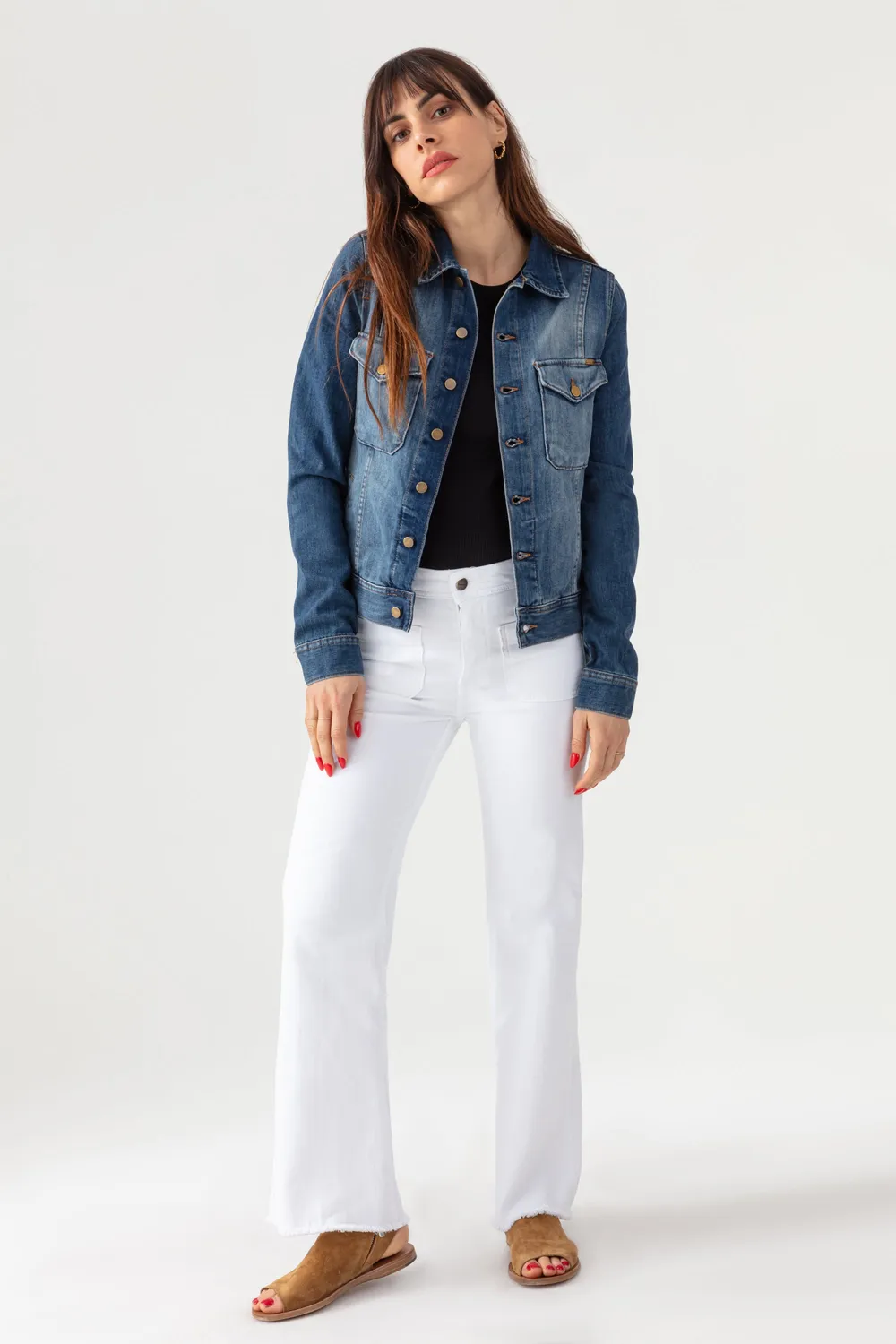 acquaverde Abbey giacca jeans hand brushed dritta