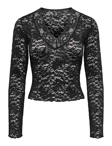 ONLY Onlnikka Top Donna nero pizzo manica lunga