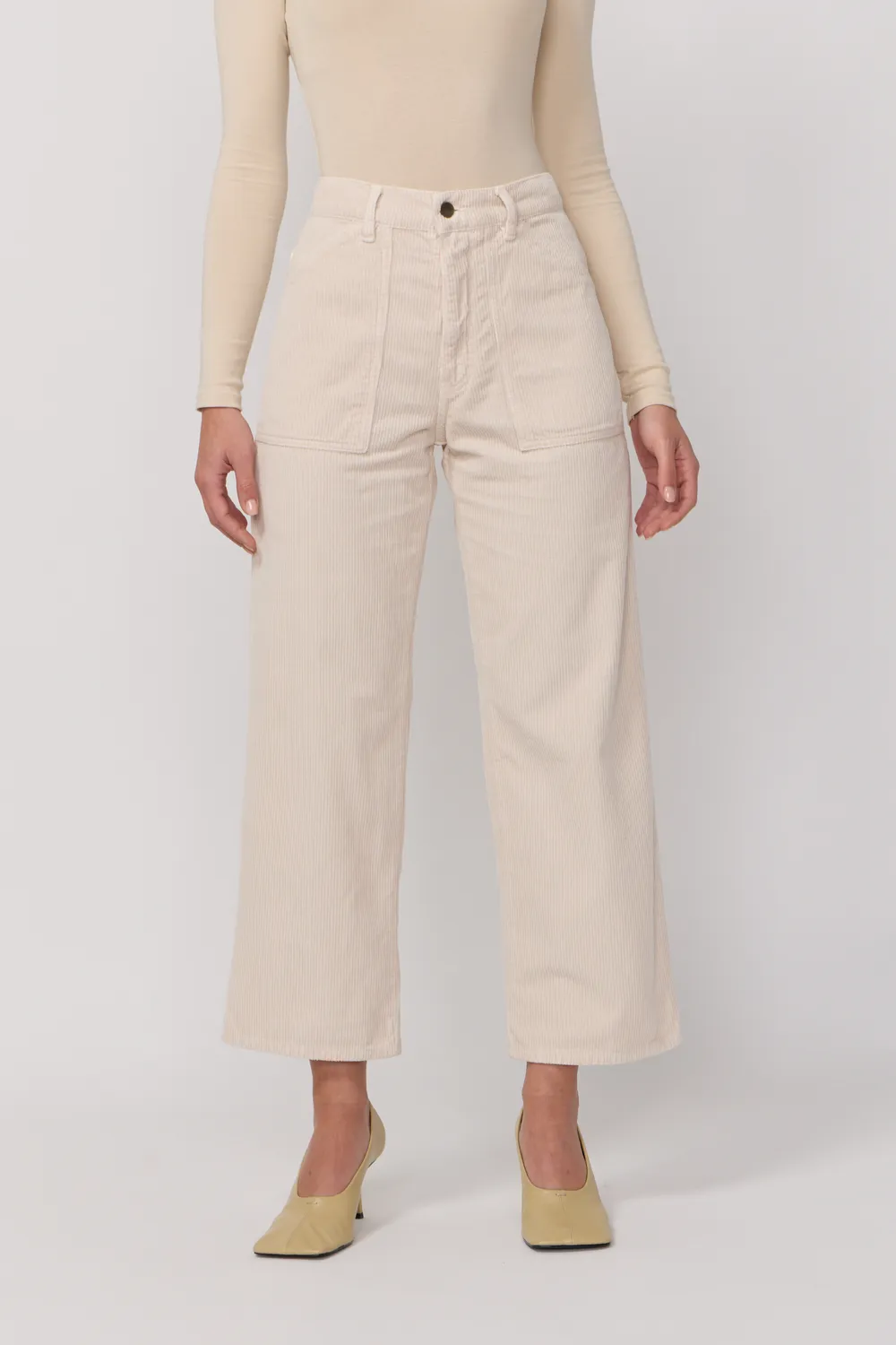 Acquaverde Eddy pantaloni velluto crema vita alta