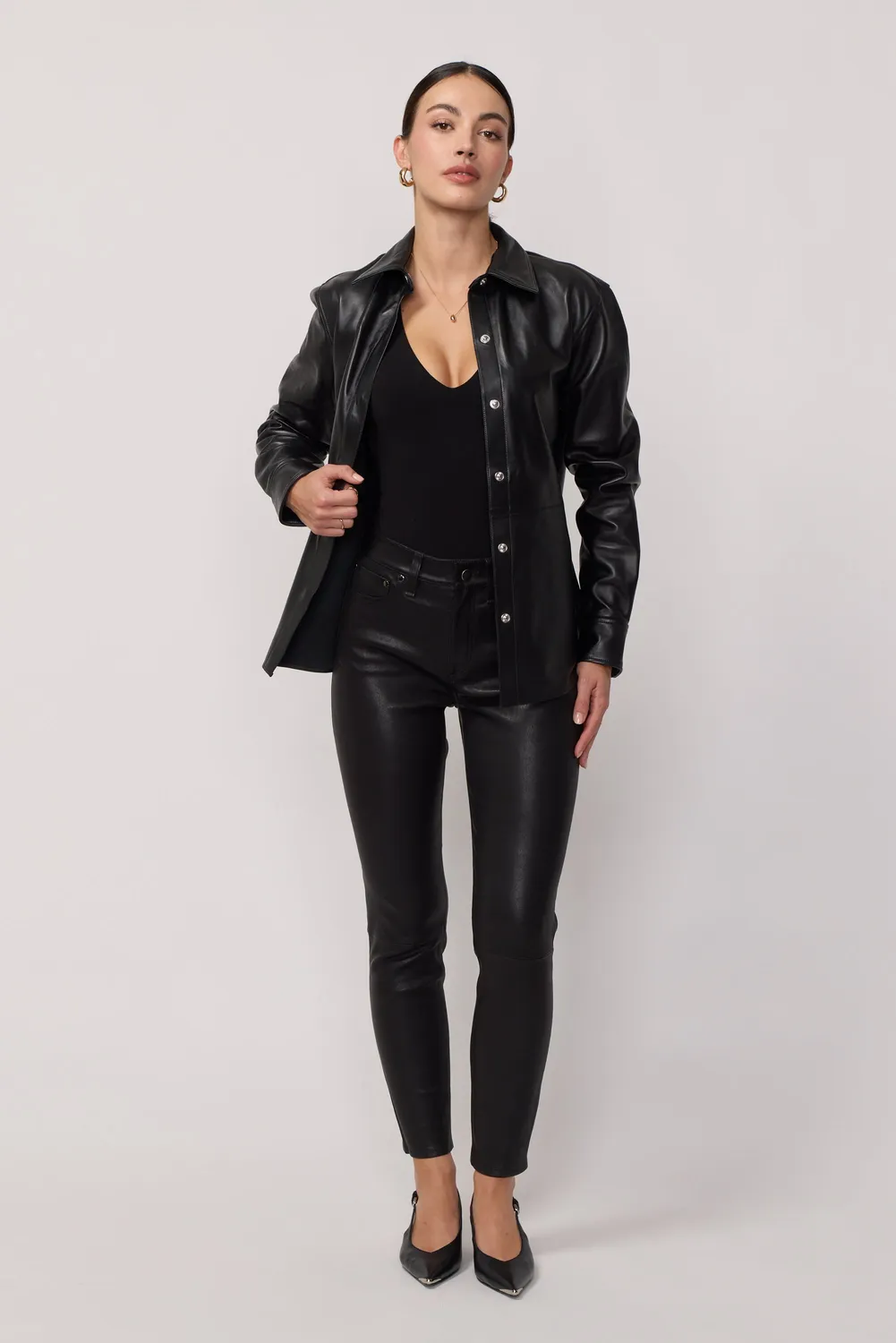 acquaverde Denver pantaloni pelle vera neri slim