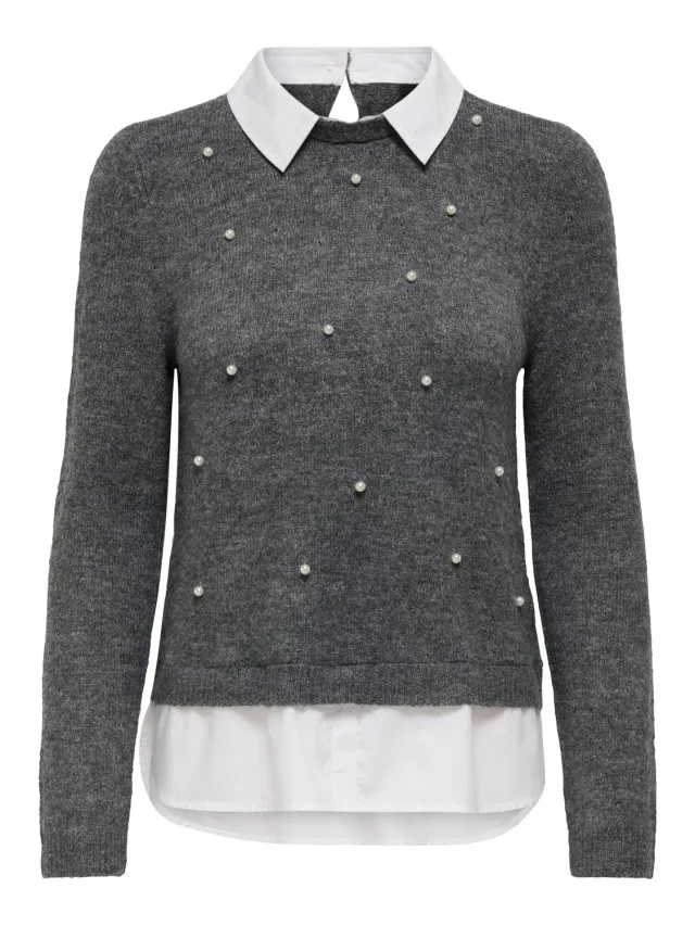 ONLY Onldolly Maglia Perle manica lunga grigio