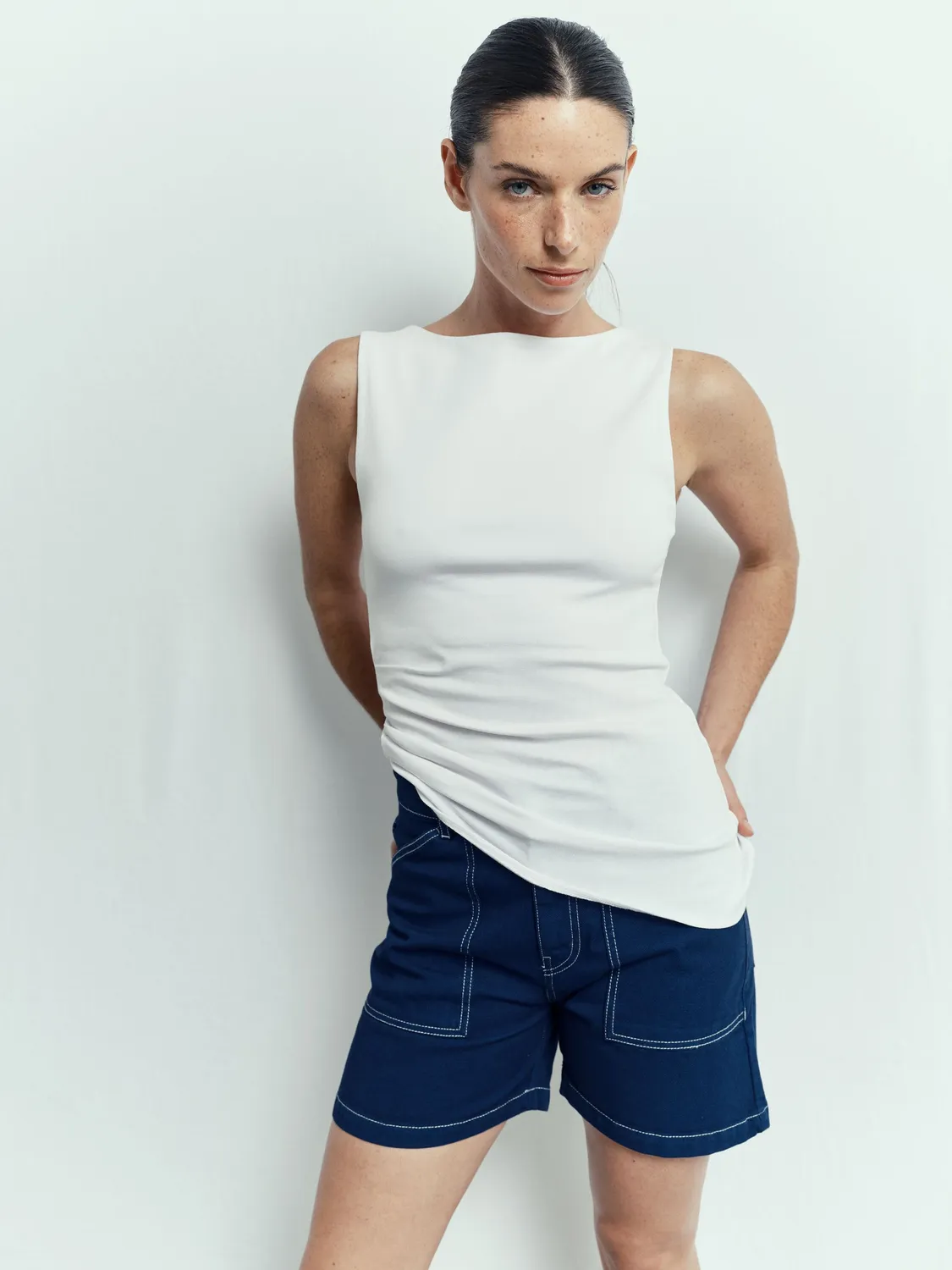 acquaverde Mary shorts cargo indigo vita alta