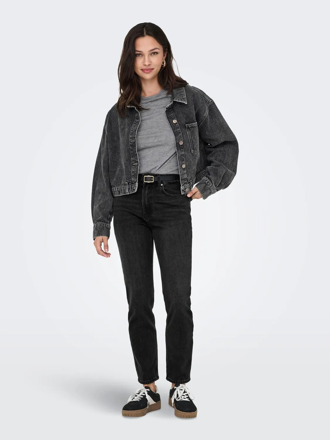 ONLY Onlmila jeans skinny vita alta caviglia grigio
