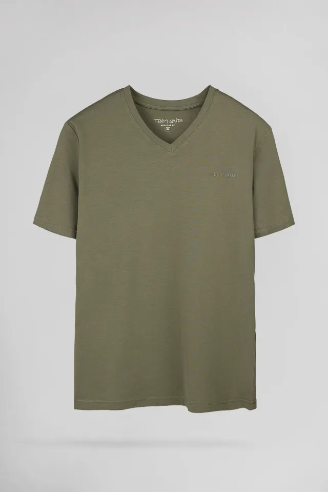 Teddy Smith Tawax 2 MC t-shirt kaki scollo a V uomo