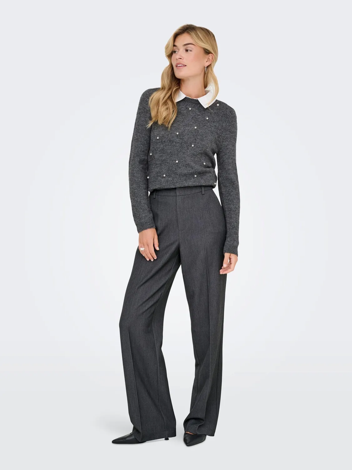 ONLY Onlhattie Pantaloni Larghi Vita Alta Grigio 34/32
