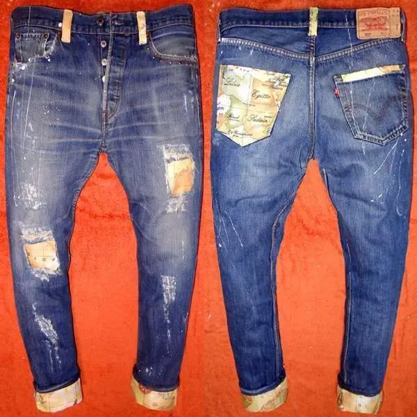 Never Say Never Mappamondo Jeans Vintage Personalizzati Mappamondo