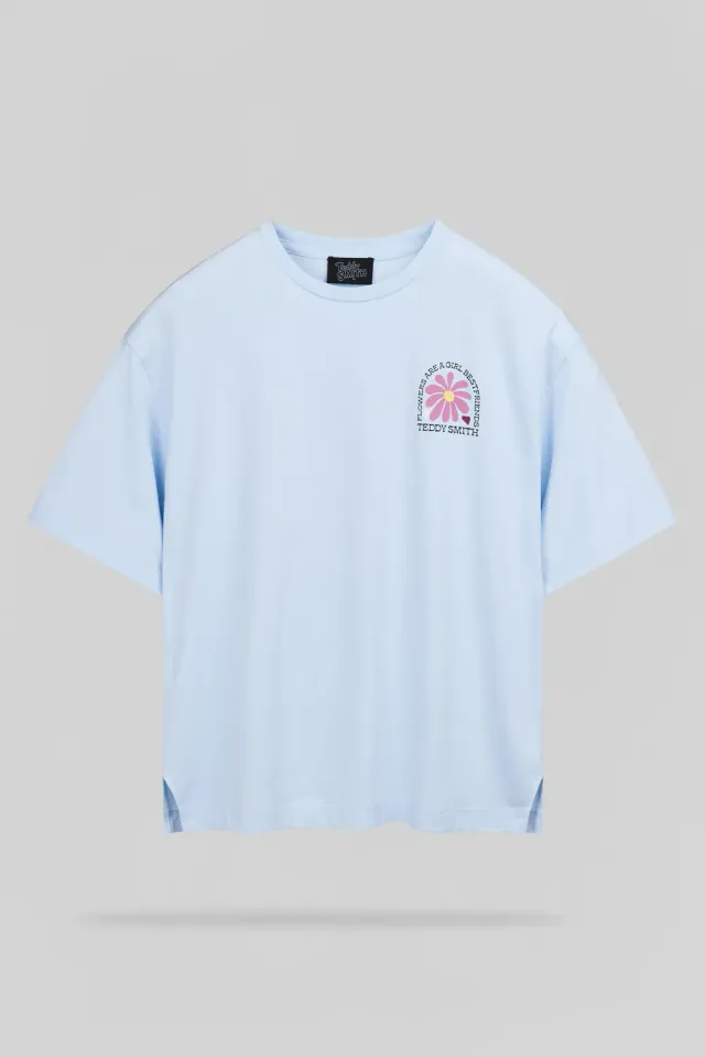 Teddy Smith T-Flowa t-shirt donna azzurro stampa fiori loose fit