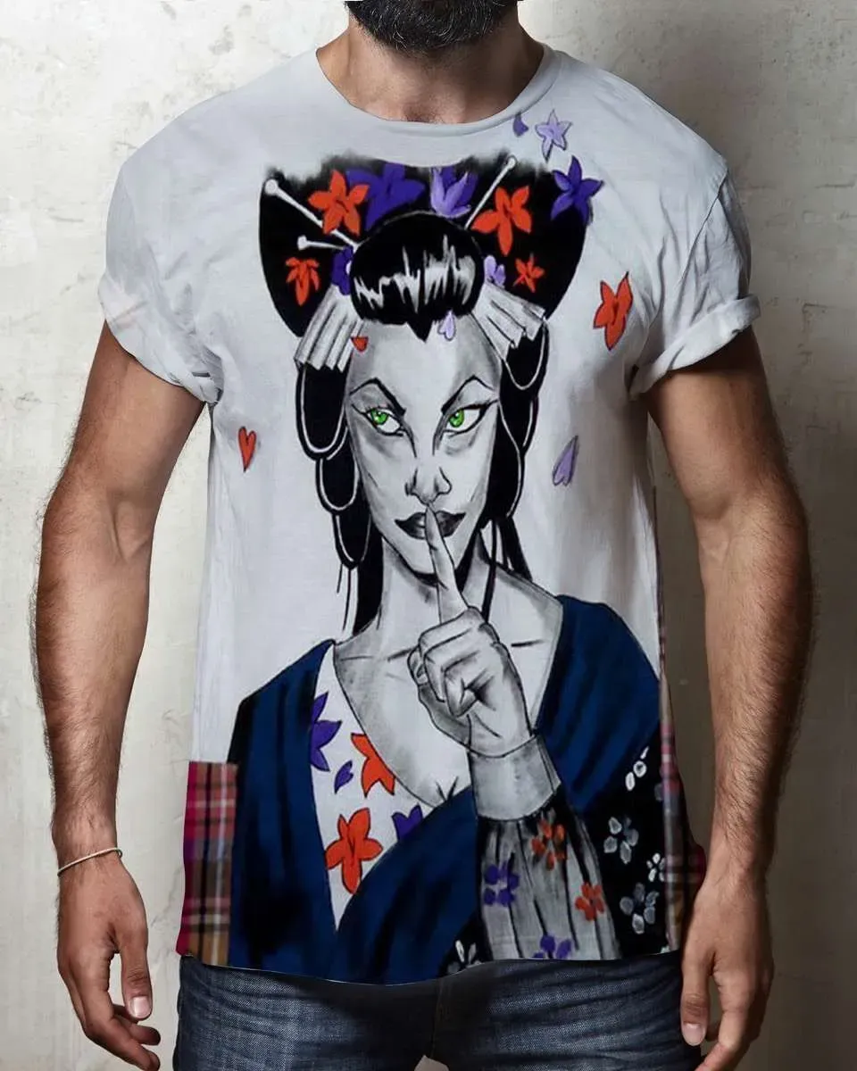 Never Say Never Geisha Giapponese t-shirt dipinta a mano