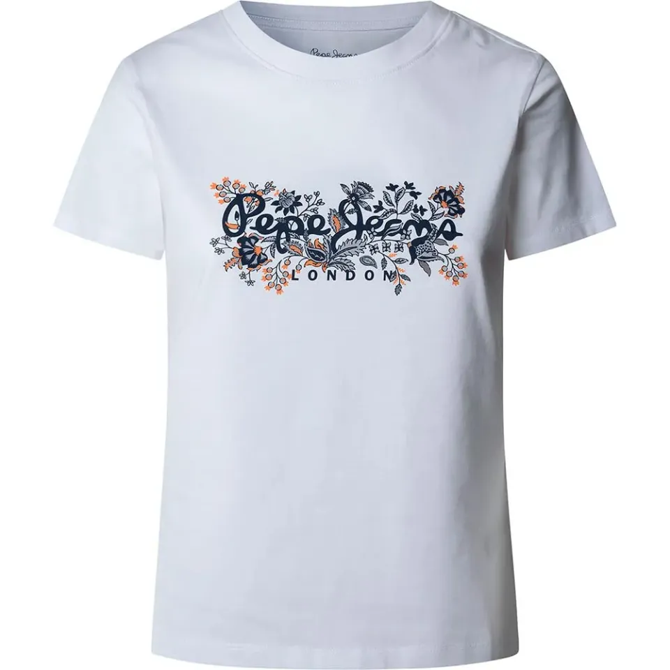 Pepe Jeans Rosalind T-Shirt Donna M fiori bianca