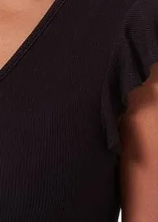 Only Onlmay Life top donna nero scollo V con volant