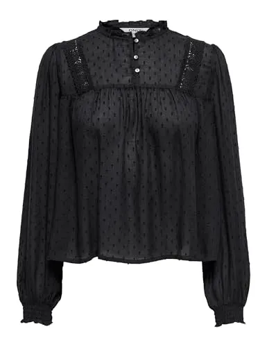 ONLY Onlpelia Life Dobby Top Donna Nero Manica Lunga