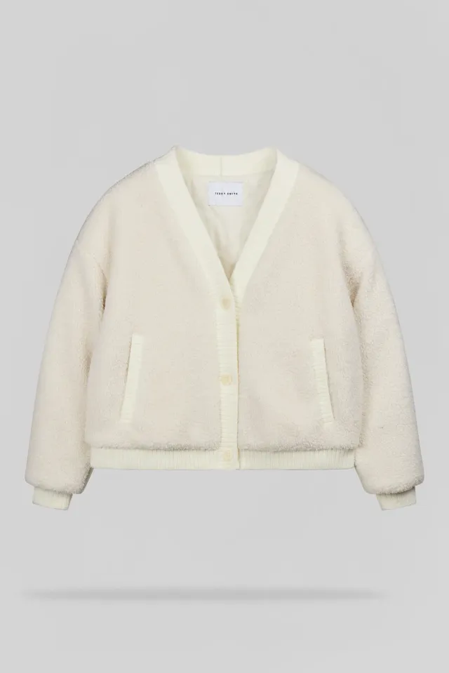 Teddy Smith G-ATESS MIDDLE WHITE cardigan sherpa ecrù donna