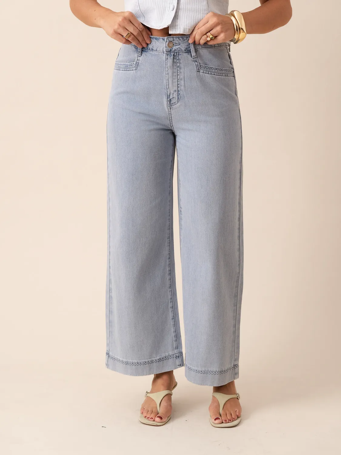 Oraije Thea pantaloni wide blu chiaro estate lyocell