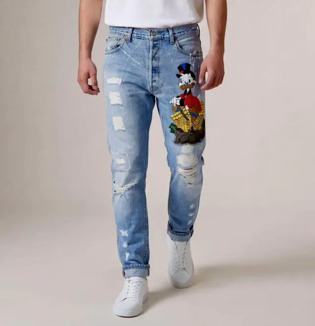 Never Say Never Zio Paperone Money Jeans Dipinti Mano