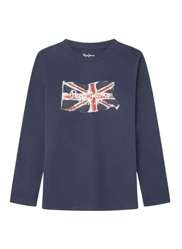 Pepe Jeans Clag LS Jr T-Shirt Bambino 10 Anni Stampa Bandiera