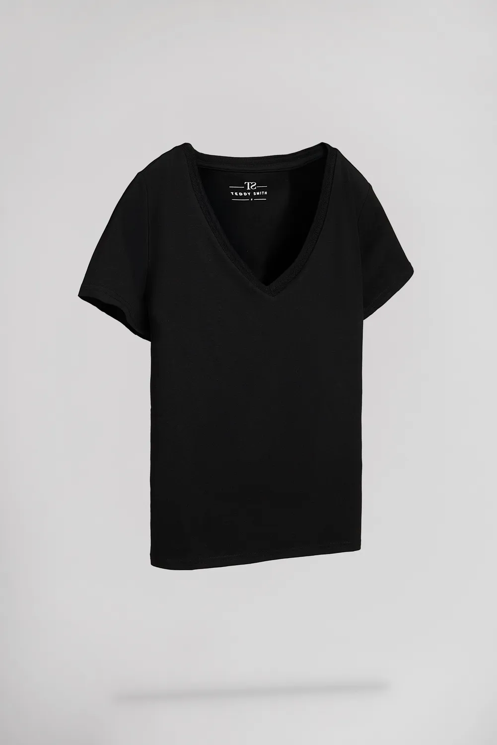 Teddy Smith T-Mia MC t-shirt donna nero scollo V modal
