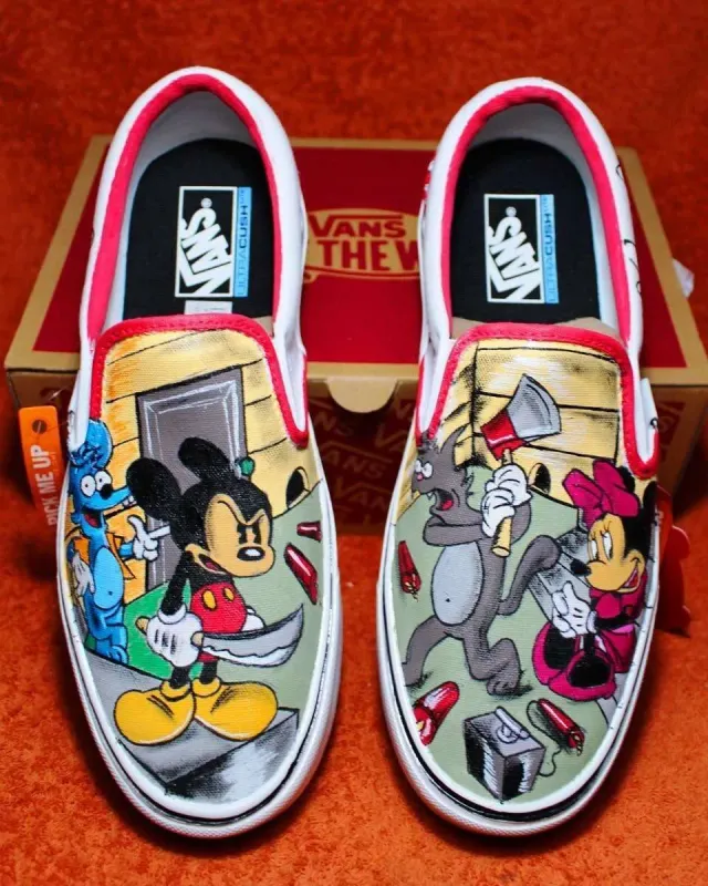 Vans Slip-On Topolino vs Grattachecca e Fichetto scarpe dipinte