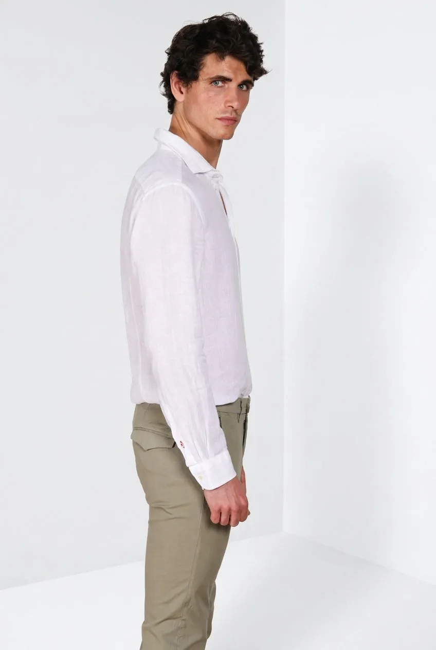 Mason's Torino Camicia Uomo Bianco Lino Tela