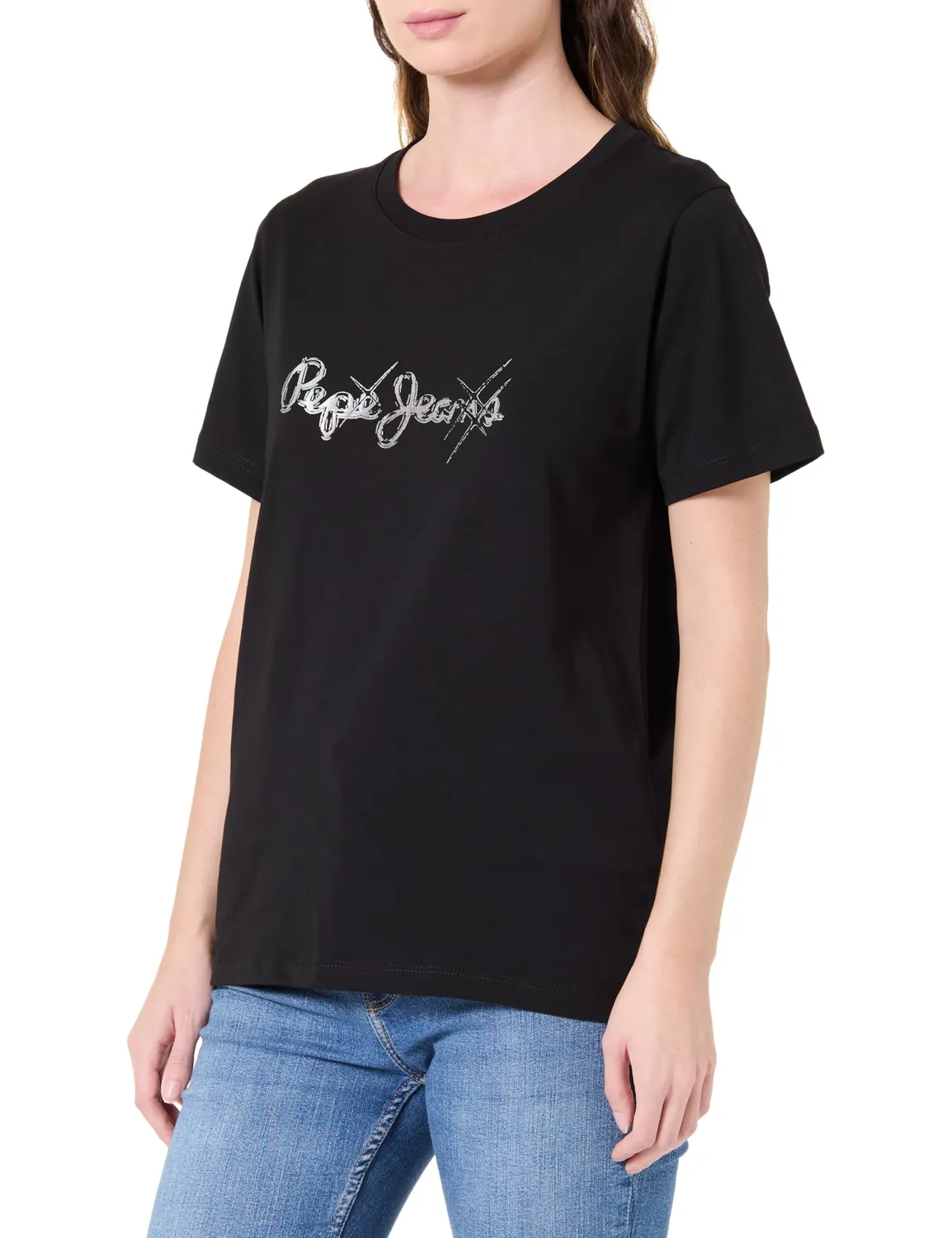 Pepe Jeans Bright Logo T-Shirt Donna L Nera Cotone