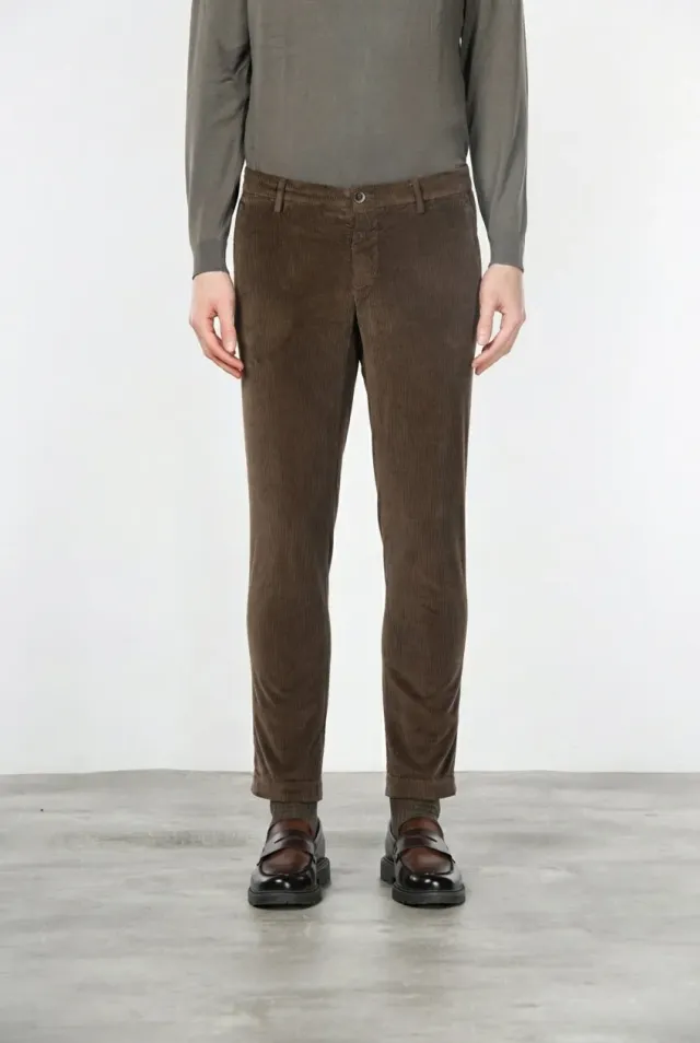 Mason's Milano chino uomo velluto marrone extra slim 500 righe
