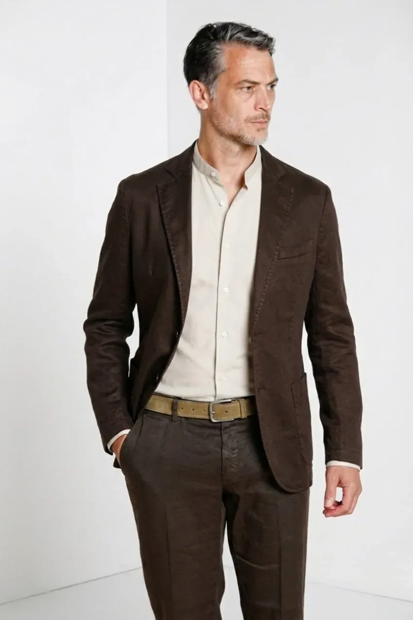 Mason's Da Vinci blazer uomo twill lino marrone