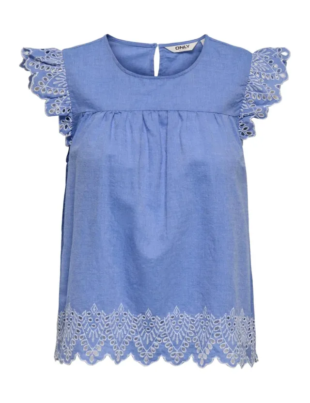 ONLY Onltulum EMB top donna maniche corte ricamato